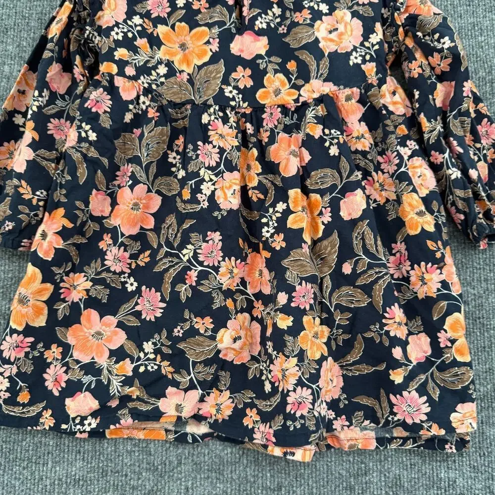Old Navy Girls Babydoll Tunic Blouse 3T Navy Floral Swing Top Long Sleeve Flowy